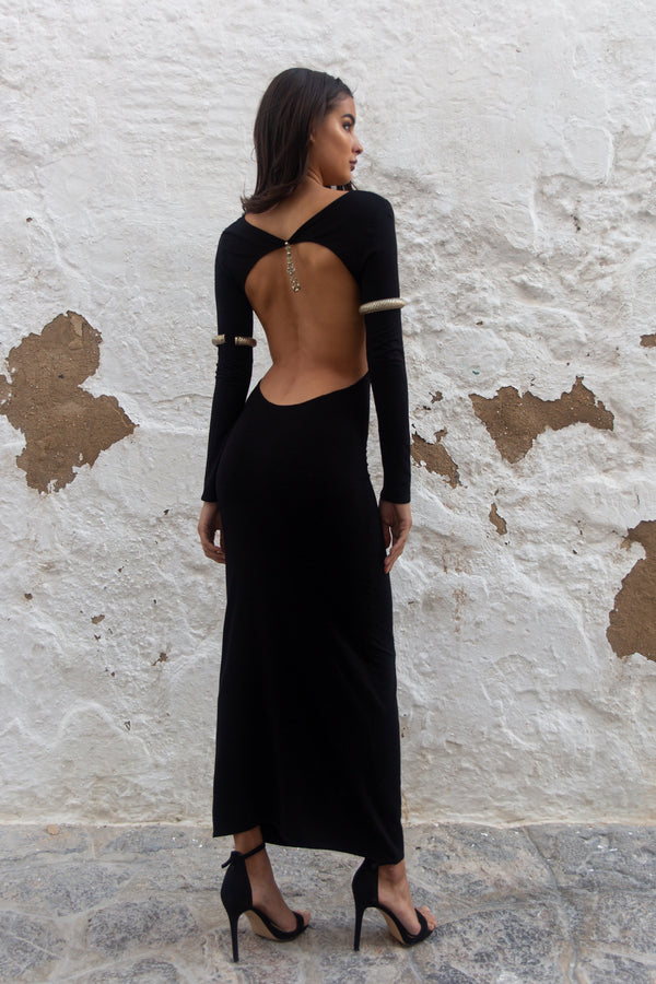 Anaïs Black Backless Bodycon Maxi Dress